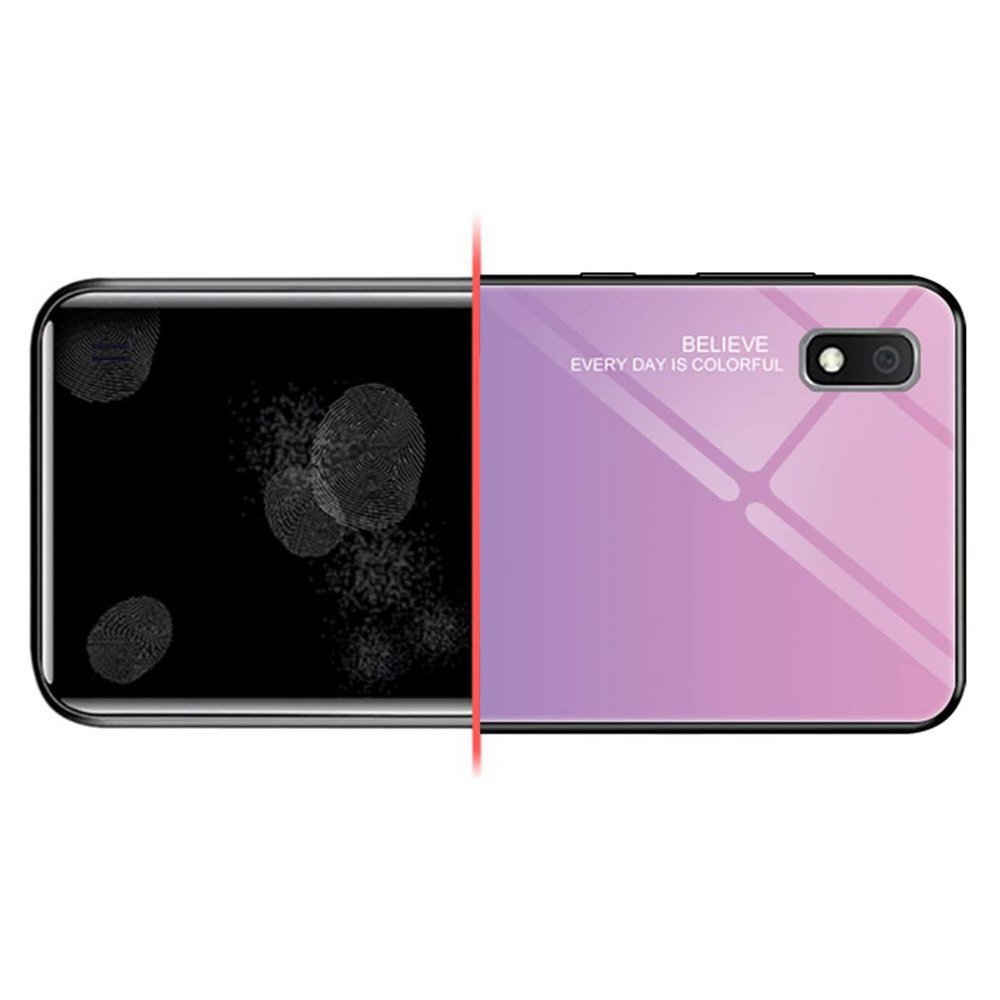 Tampa durável de vidro gradiente com parte traseira de vidro temperado Samsung Galaxy A10 verde-roxo