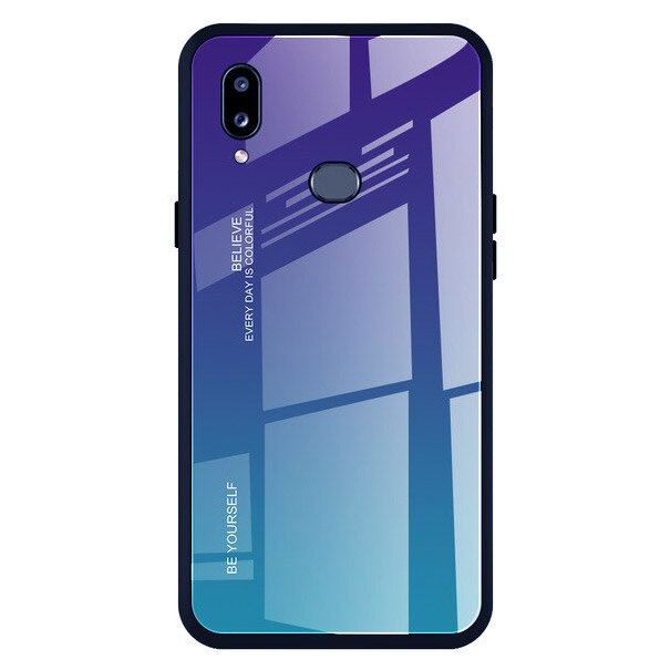 Tampa durável de vidro gradiente com parte traseira de vidro temperado Samsung Galaxy A20e verde-roxo
