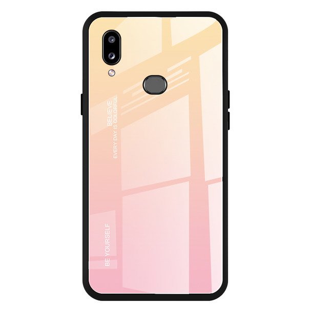 Tampa durável de vidro gradiente com parte traseira de vidro temperado Samsung Galaxy A20e rosa