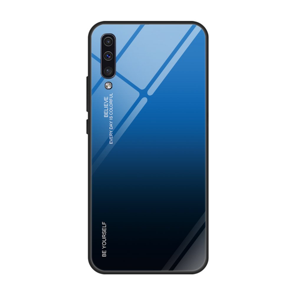 Tampa durável de vidro gradiente com parte traseira de vidro temperado Samsung Galaxy A50s - Galaxy A50 - Galaxy A30s preto-azul