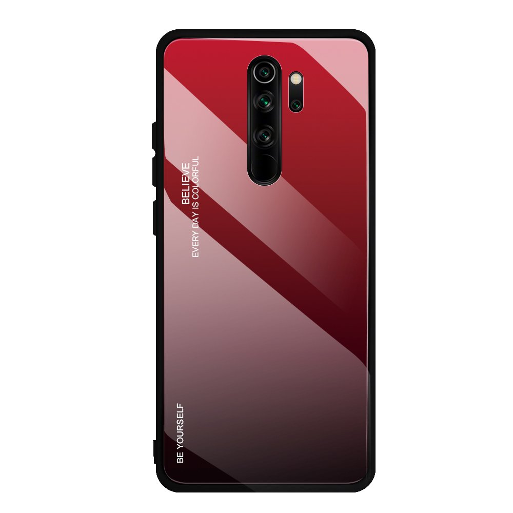 Tampa durável de vidro gradiente com parte traseira de vidro temperado Xiaomi Redmi Note 8 Pro preto-vermelho