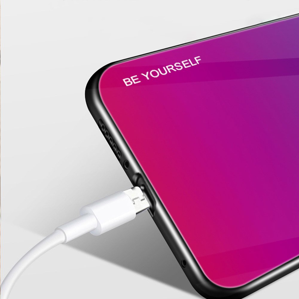 Tampa durável de vidro gradiente com fundo de vidro temperado Xiaomi Redmi Note 8 Pro verde-roxo