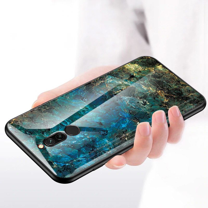 Tampa durável de vidro gradiente com parte traseira de vidro temperado Xiaomi Redmi 8 preto-vermelho