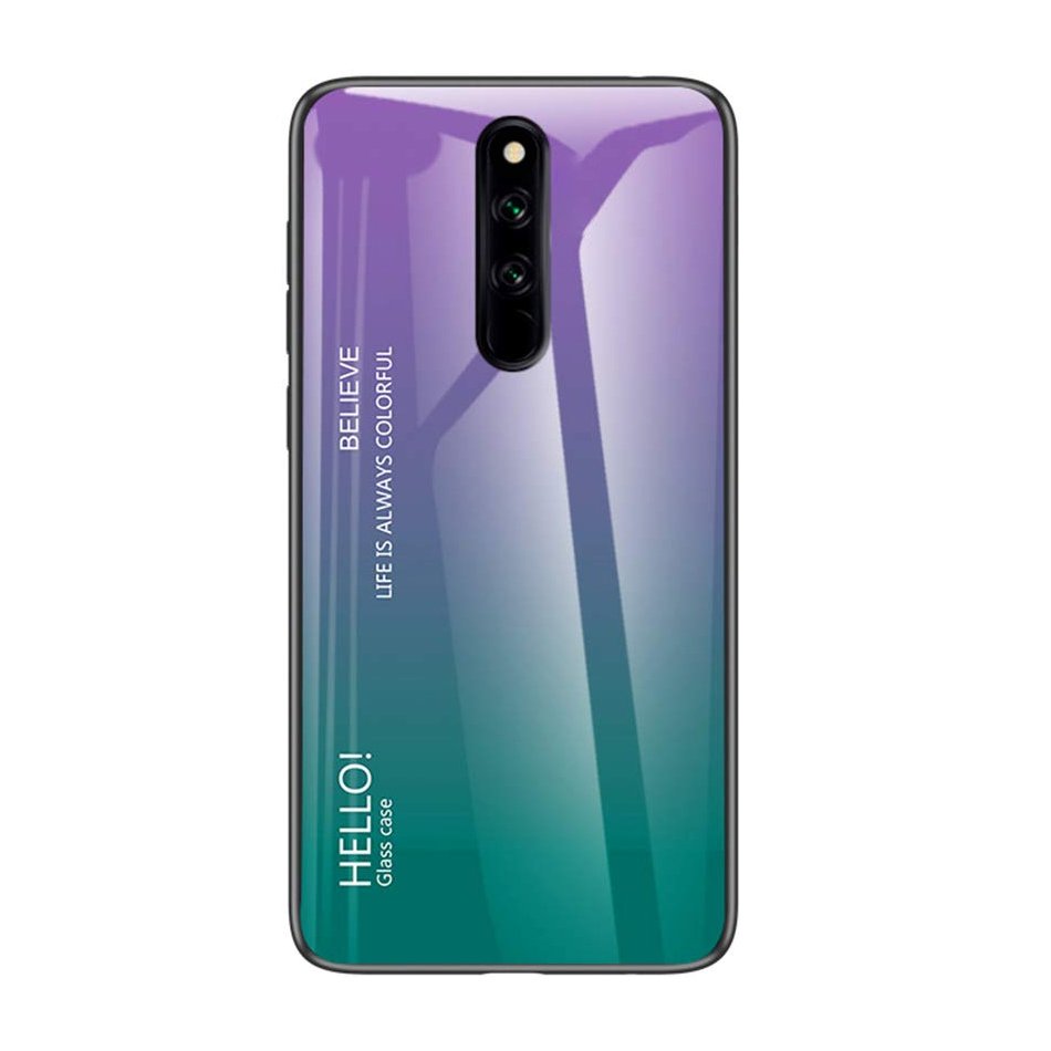 Tampa durável de vidro gradiente com fundo de vidro temperado Xiaomi Redmi 8 verde-roxo