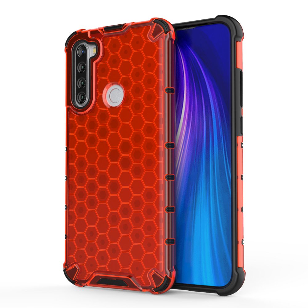 Capa de armadura em caixa de favo de mel com pára-choque de TPU para Xiaomi Redmi Note 8T vermelho