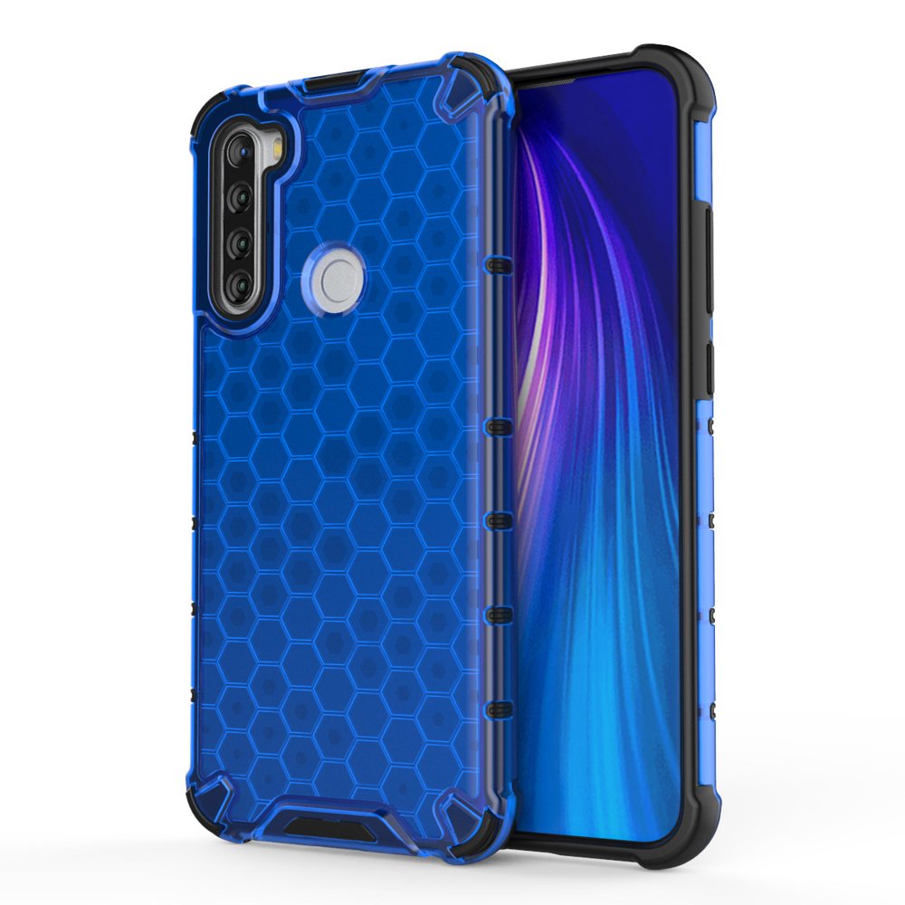 Capa de armadura em caixa de favo de mel com pára-choque de TPU para Xiaomi Redmi Note 8T azul