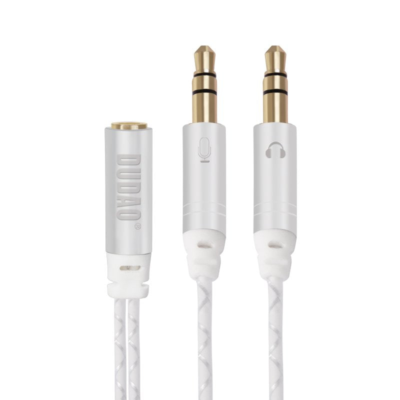 Mini jaque Dudao 4 pólos 35 mm (fêmea) - 2 mini jaque 35 mm (macho) AUX cabo de 20 cm prateado (L11R prateado)