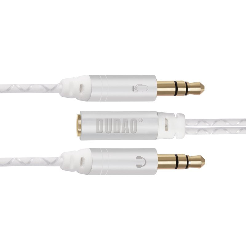 Mini jaque Dudao 4 pólos 35 mm (fêmea) - 2 mini jaque 35 mm (macho) AUX cabo de 20 cm prateado (L11R prateado)
