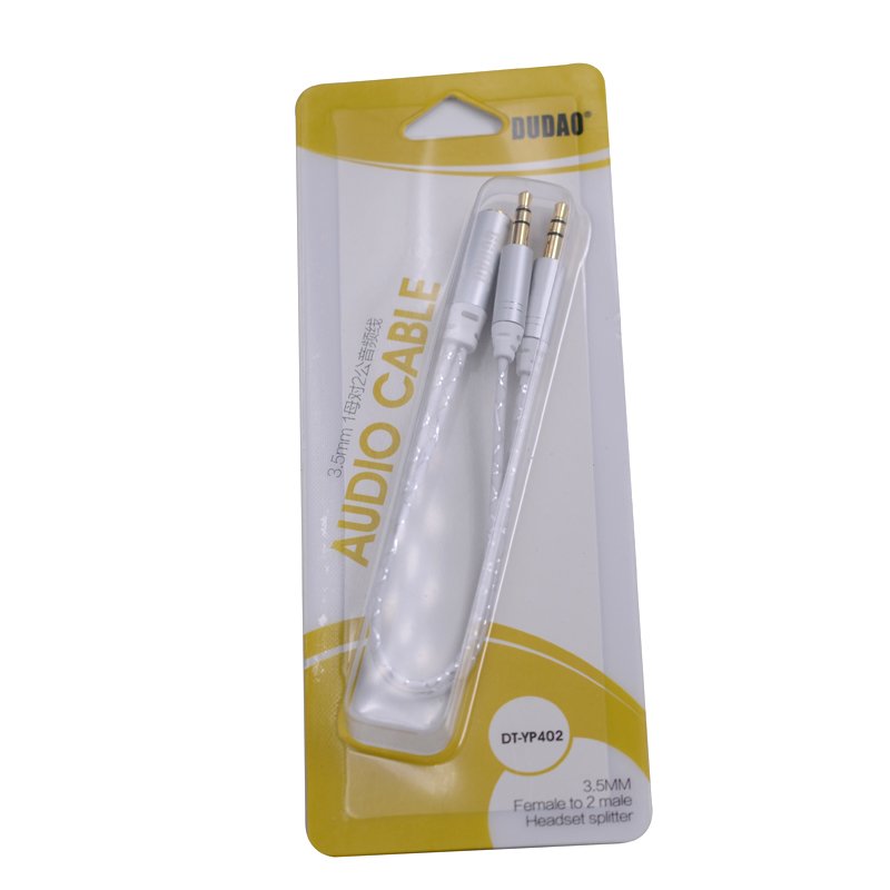 Mini jaque Dudao 4 pólos 35 mm (fêmea) - 2 mini jaque 35 mm (macho) AUX cabo de 20 cm prateado (L11R prateado)