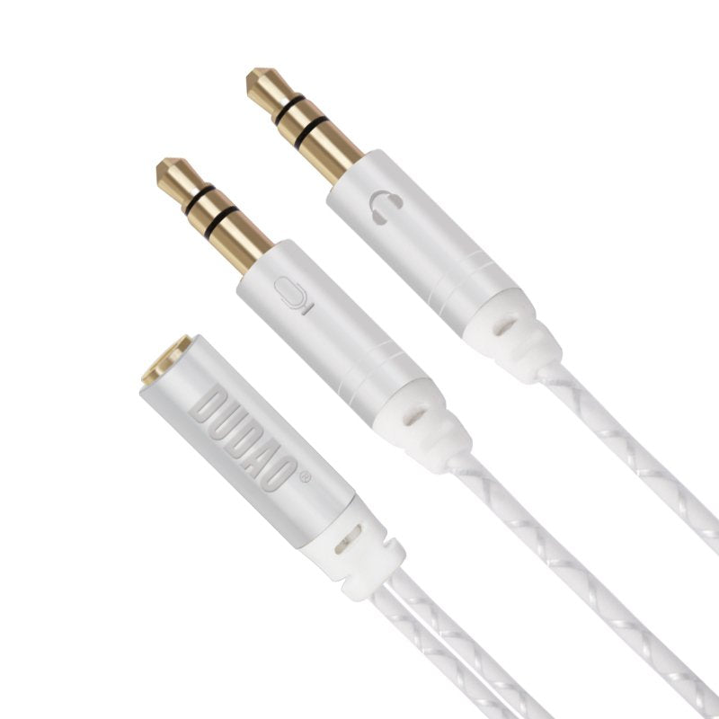 Mini jaque Dudao 4 pólos 35 mm (fêmea) - 2 mini jaque 35 mm (macho) AUX cabo de 20 cm prateado (L11R prateado)