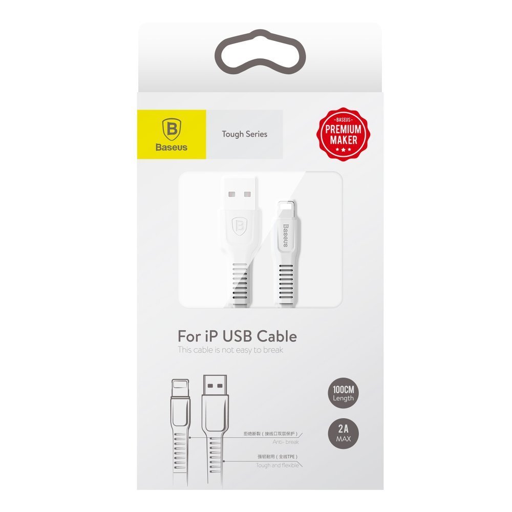 Baseus Tough flat USB - Lightning 2A 1m cabo branco (CALZY-B02)
