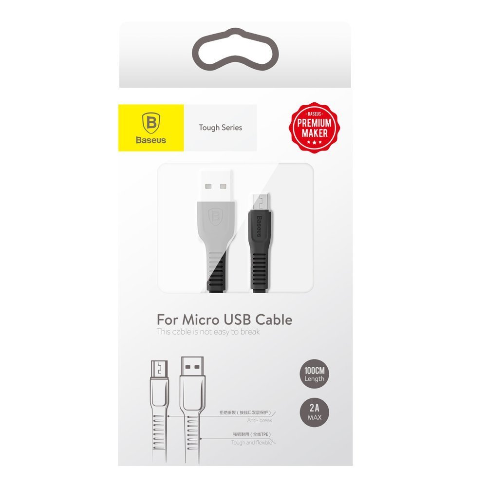 Baseus Tough flat USB - cabo micro USB 2A 1m preto (CAMZY-B01)