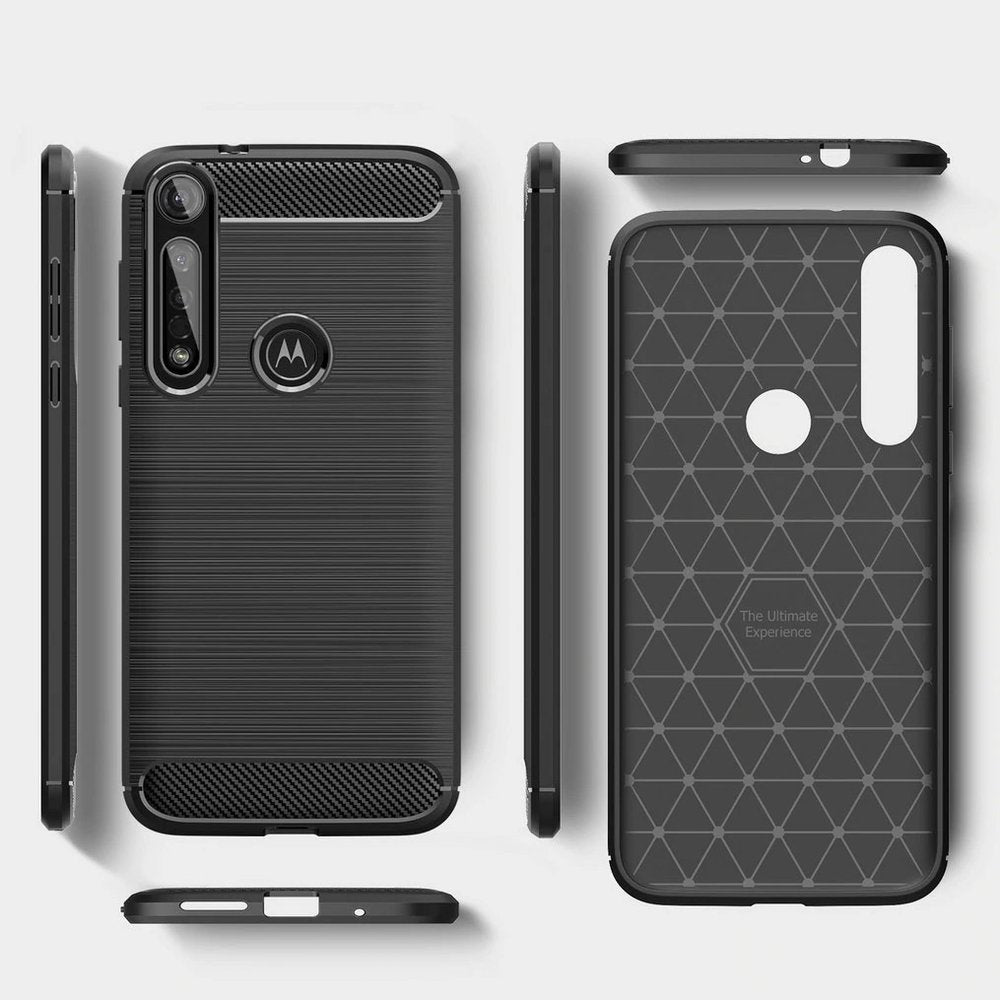 Capa carbono Capa flexível TPU para Motorola One Macro preta