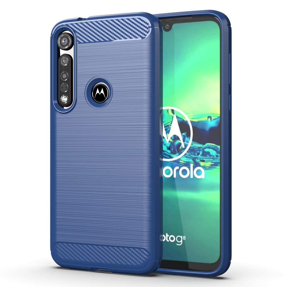 Capa carbono Capa flexível TPU para Motorola G8 Plus azul