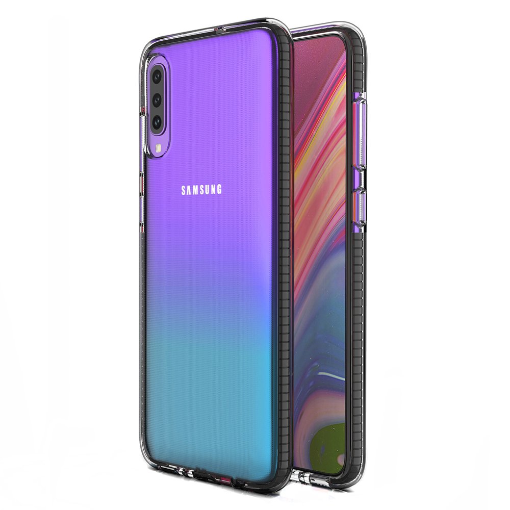 Capa protetora de gel TPU transparente com moldura colorida para Samsung Galaxy A70 preto