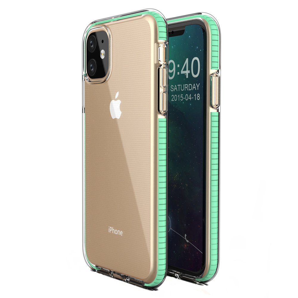 Capa protetora de gel TPU transparente com moldura colorida para iPhone 11 mint