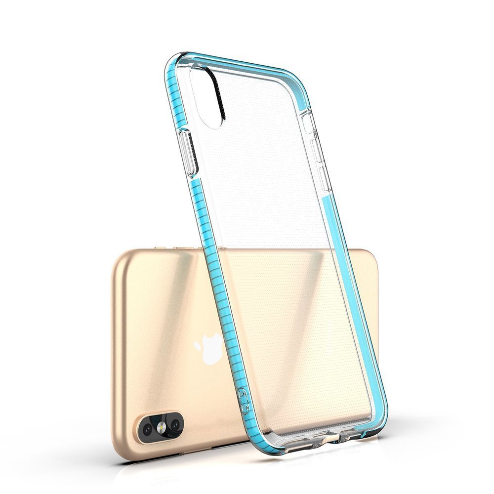 Capa protetora de gel TPU transparente com moldura colorida para iPhone XS - iPhone X azul claro