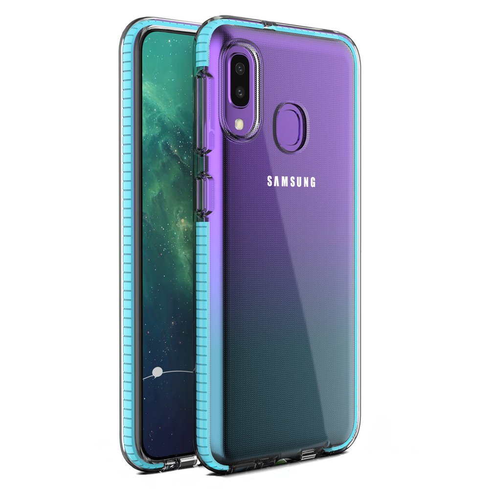 Capa protetora de gel TPU transparente com moldura colorida para Samsung Galaxy A20e azul claro