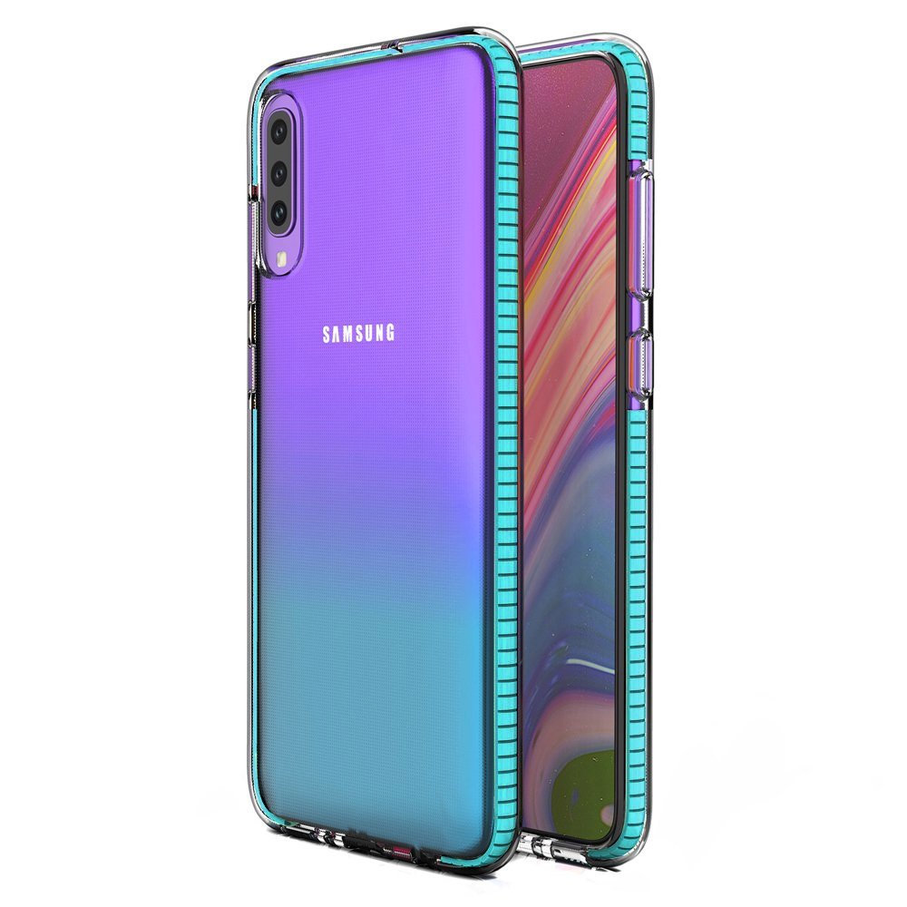 Capa protetora de gel TPU transparente com moldura colorida para Samsung Galaxy A70 azul claro