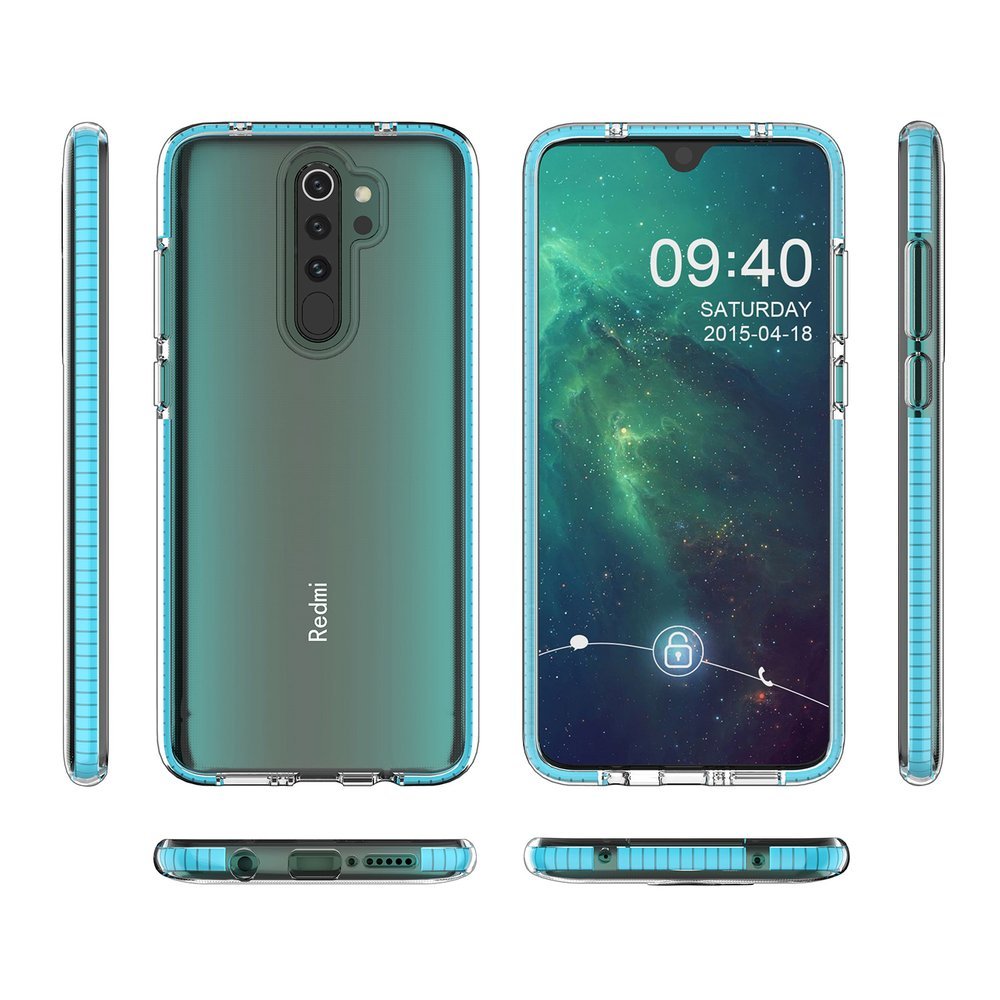 Capa protetora de gel TPU transparente com moldura colorida para Xiaomi Redmi Note 8 Pro azul claro