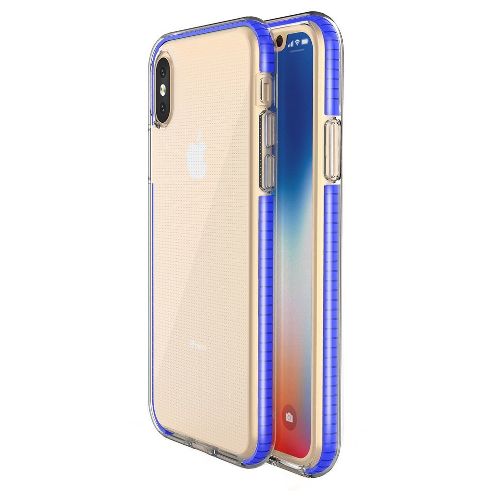 Capa protetora de gel TPU transparente com moldura colorida para iPhone XS - iPhone X azul escuro