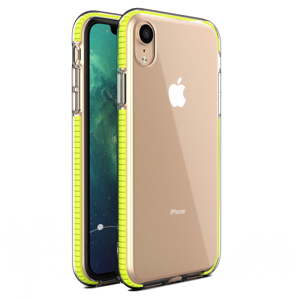 Capa protetora de gel TPU transparente com moldura colorida para iPhone XR amarelo