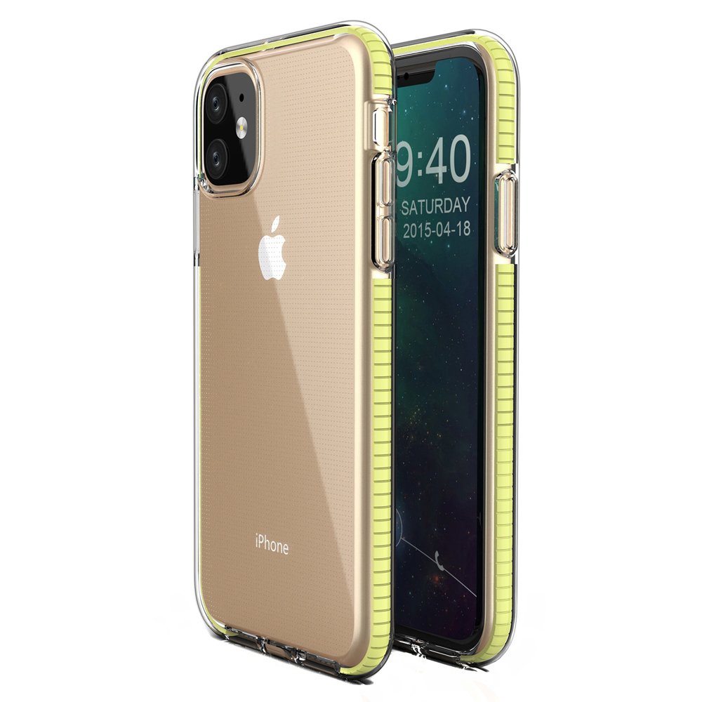 Capa protetora de gel TPU transparente com moldura colorida para iPhone 11 amarelo