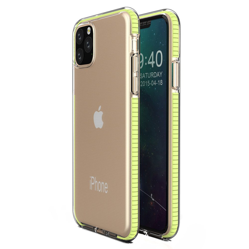 Capa protetora de gel TPU transparente com moldura colorida para iPhone 11 Pro amarelo