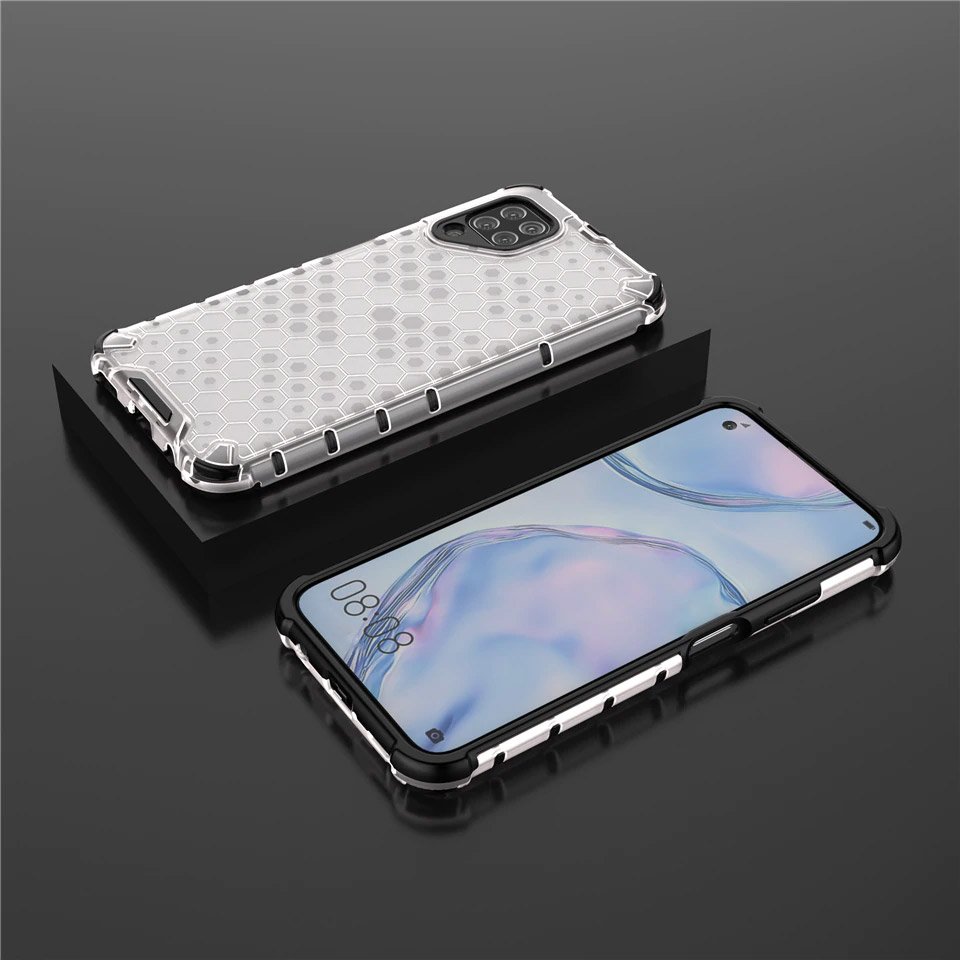 Capa de armadura de favo de mel com pára-choque de TPU para Huawei P40 Lite - Nova 7i - Nova 6 SE transparente