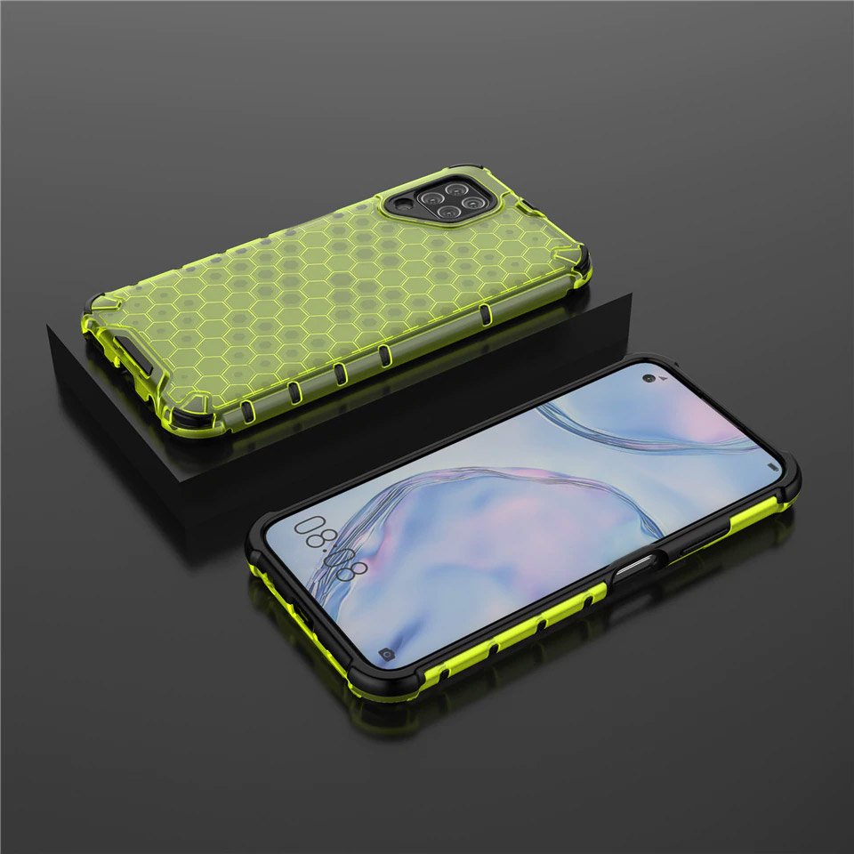 Capa de armadura de favo de mel com pára-choque de TPU para Huawei P40 Lite - Nova 7i - Nova 6 SE verde