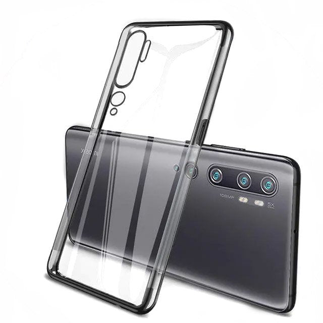 Capa de gel TPU transparente com moldura de galvanoplastia para Xiaomi Mi Note 10 - Mi Note 10 Pro - Mi CC9 Pro preto