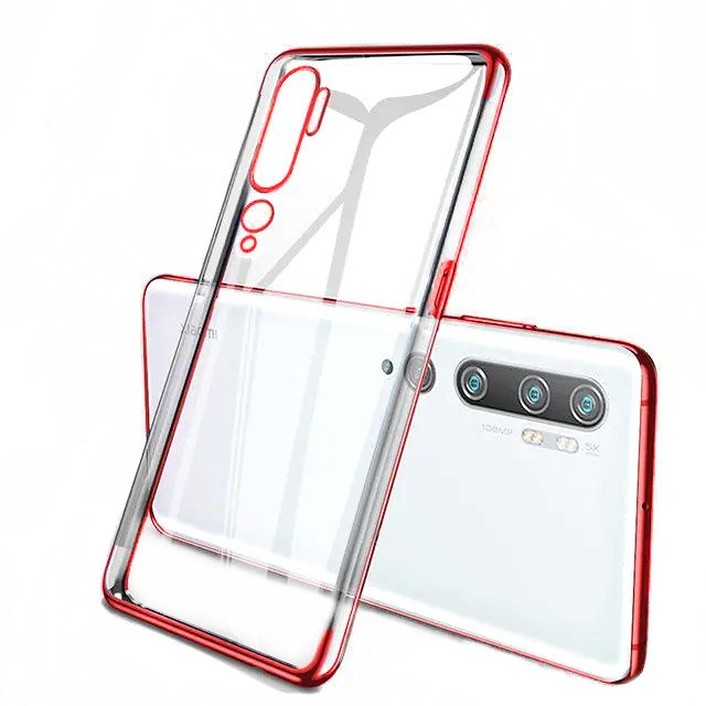 Transparente caixa de gel TPU moldura de galvanoplastia para Xiaomi Mi Note 10 - Mi Note 10 Pro - Mi CC9 Pro vermelho