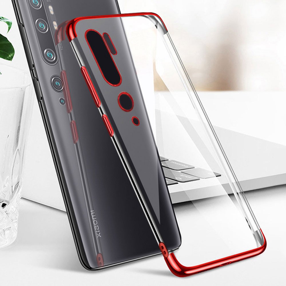 Transparente caixa de gel TPU moldura de galvanoplastia para Xiaomi Mi Note 10 - Mi Note 10 Pro - Mi CC9 Pro vermelho