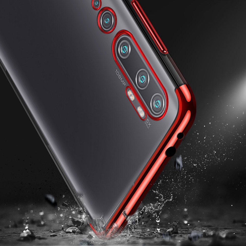 Transparente caixa de gel TPU moldura de galvanoplastia para Xiaomi Mi Note 10 - Mi Note 10 Pro - Mi CC9 Pro vermelho
