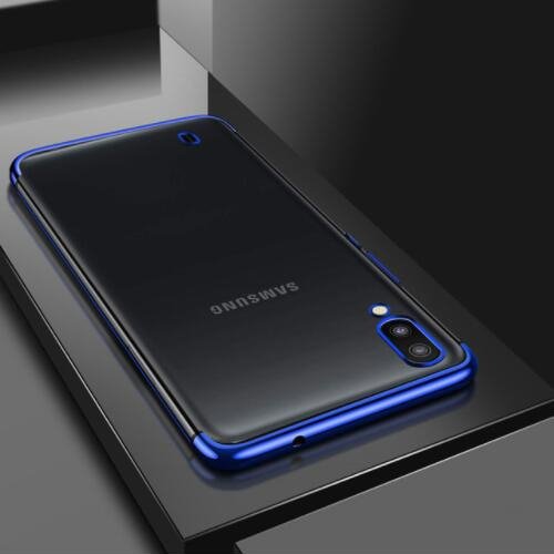Capa transparente de gel TPU com moldura de galvanoplastia para Samsung Galaxy A10 azul