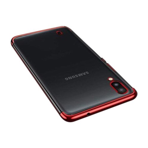 Capa transparente de gel TPU com estrutura de galvanoplastia para Samsung Galaxy A10 vermelho