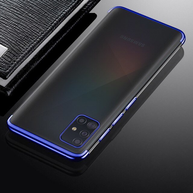 Capa transparente de gel TPU com estrutura de galvanoplastia para Samsung Galaxy A51 azul