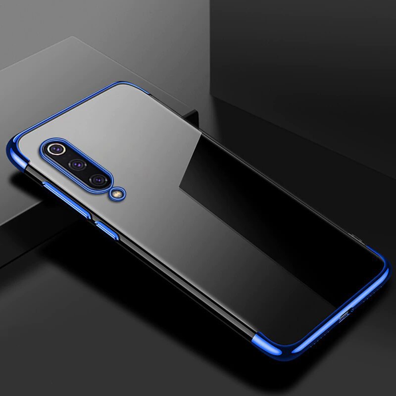 Estojo transparente de gel TPU para moldura de galvanoplastia para Xiaomi Mi 9 Lite - Xiaomi Mi CC9 azul