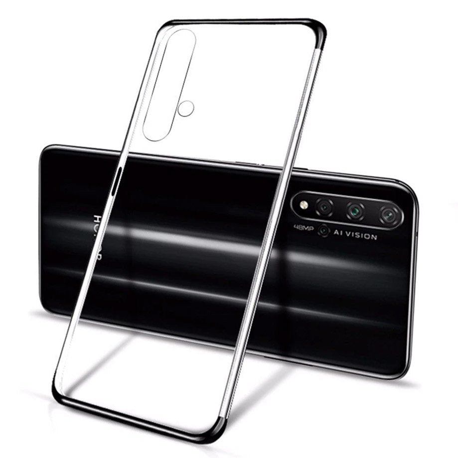 Estojo transparente de gel TPU para moldura de galvanoplastia para Huawei Nova 5T - Honor 20 - Honor 20 Pro - Honor 20S preto