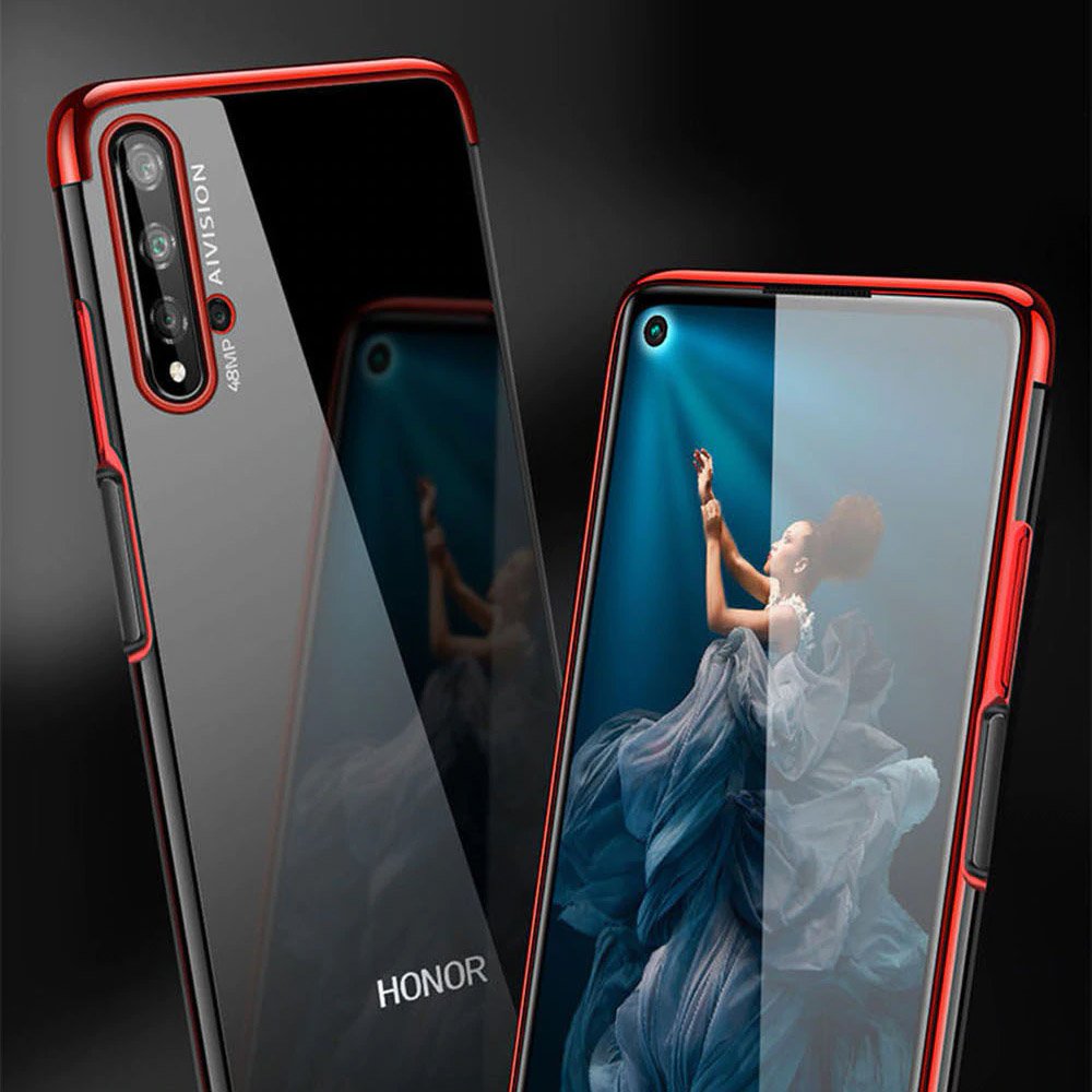 Estojo transparente de gel TPU para moldura de galvanoplastia para Huawei Nova 5T - Honor 20 - Honor 20 Pro - Honor 20S preto