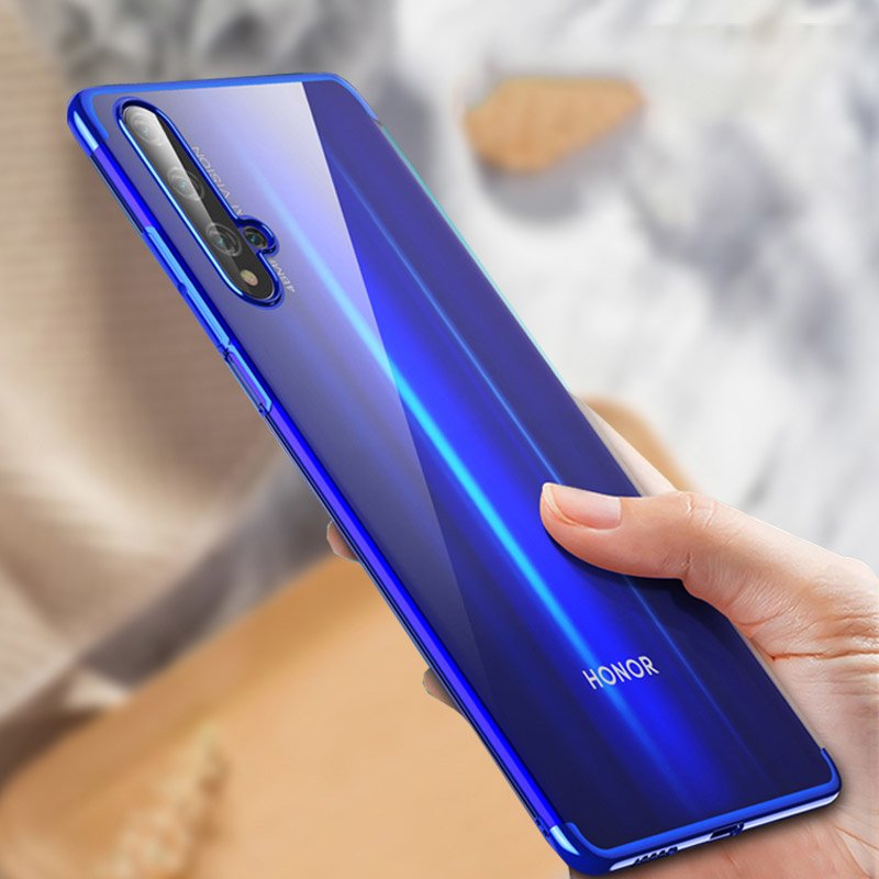 Estojo transparente de gel TPU para moldura de galvanoplastia para Huawei Nova 5T - Honor 20 - Honor 20 Pro - Honor 20S preto