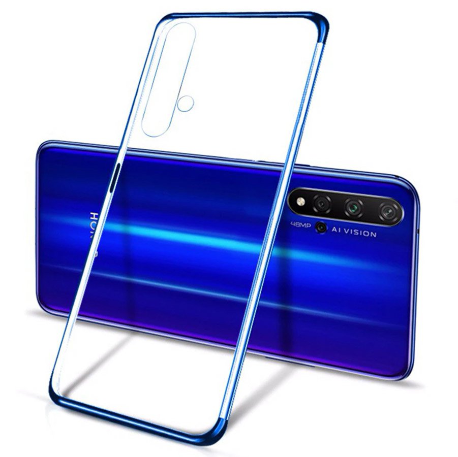 Capa de gel TPU transparente com moldura de galvanoplastia para Huawei Nova 5T - Honor 20 - Honor 20 Pro - Honor 20S azul