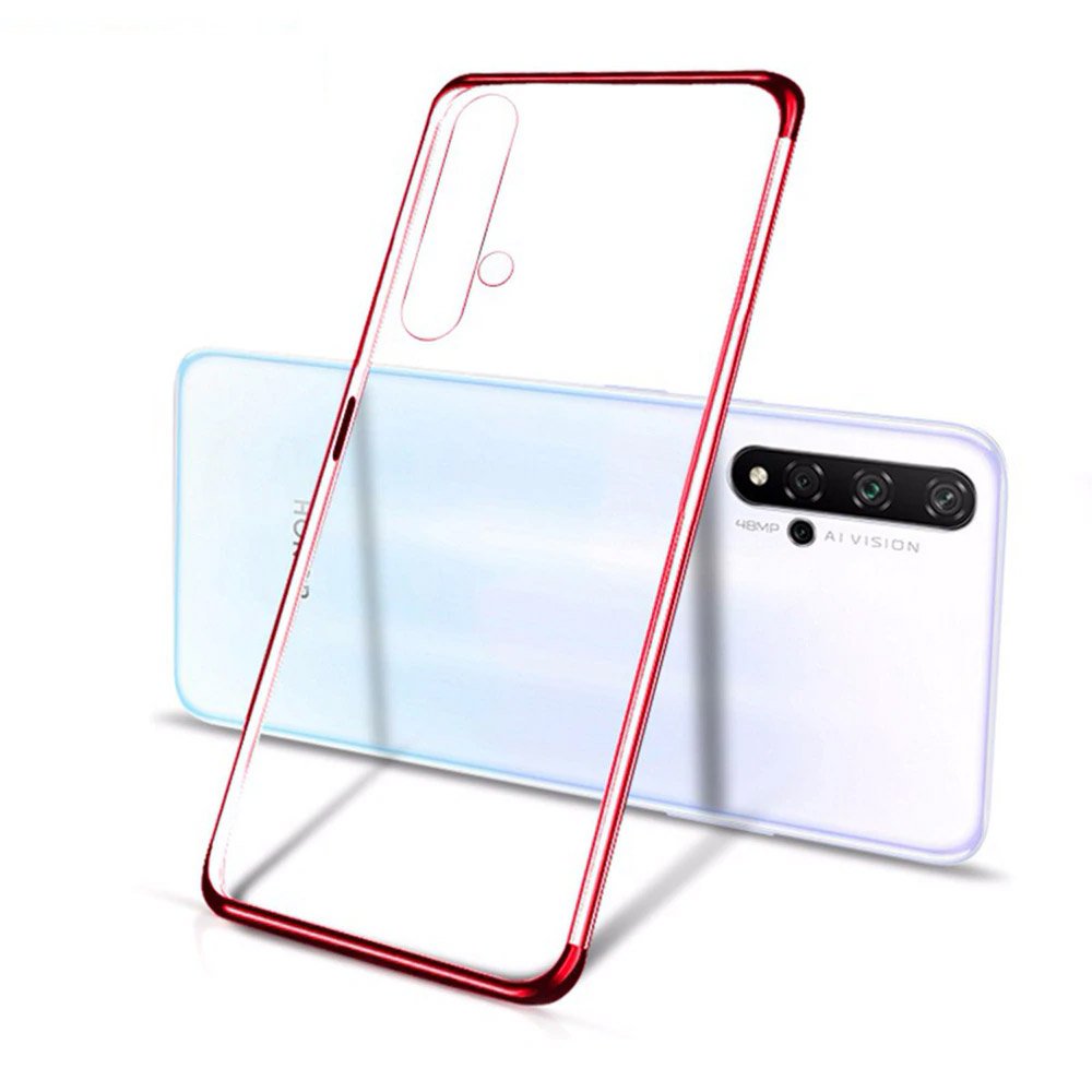 Transparente estojo de gel TPU moldura de galvanoplastia para Huawei Nova 5T - Honor 20 - Honor 20 Pro - Honor 20S vermelho