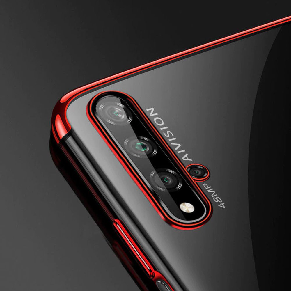 Transparente estojo de gel TPU moldura de galvanoplastia para Huawei Nova 5T - Honor 20 - Honor 20 Pro - Honor 20S vermelho
