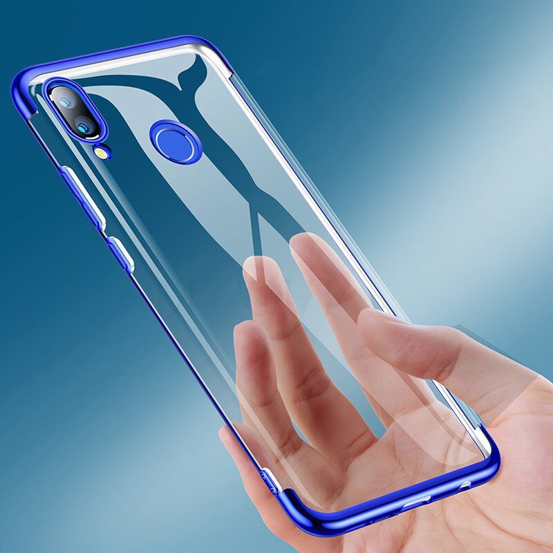 Capa transparente de gel TPU para moldura de galvanoplastia para Huawei P Smart 2019 azul