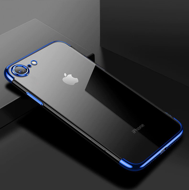 Capa transparente de gel TPU com moldura de galvanoplastia para iPhone SE 2020 - iPhone 8 - iPhone 7 azul