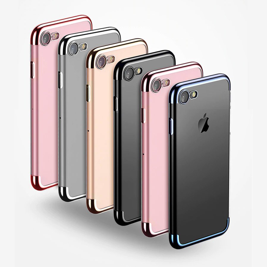 Capa transparente de gel TPU com moldura de galvanoplastia para iPhone SE 2020 - iPhone 8 - iPhone 7 azul