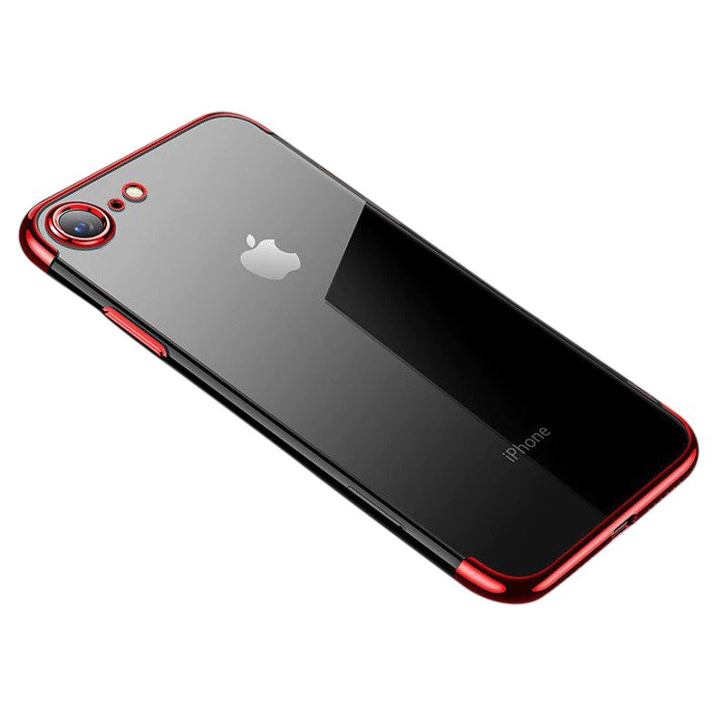 Capa transparente em gel TPU com moldura de galvanoplastia para iPhone SE 2020 - iPhone 8 - iPhone 7 vermelho