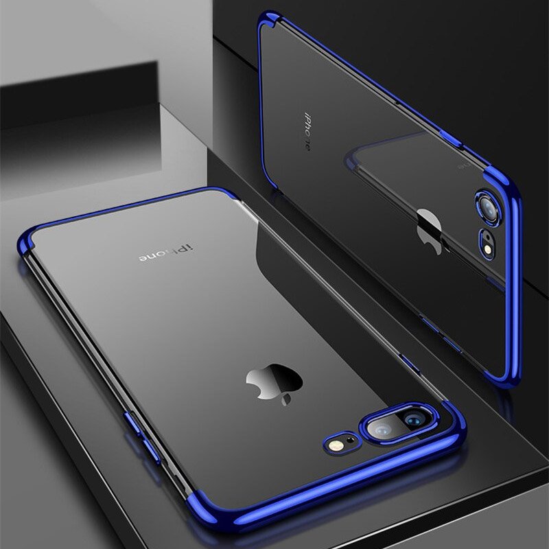 Capa transparente de gel TPU com moldura de galvanoplastia para iPhone 8 Plus - iPhone 7 Plus azul