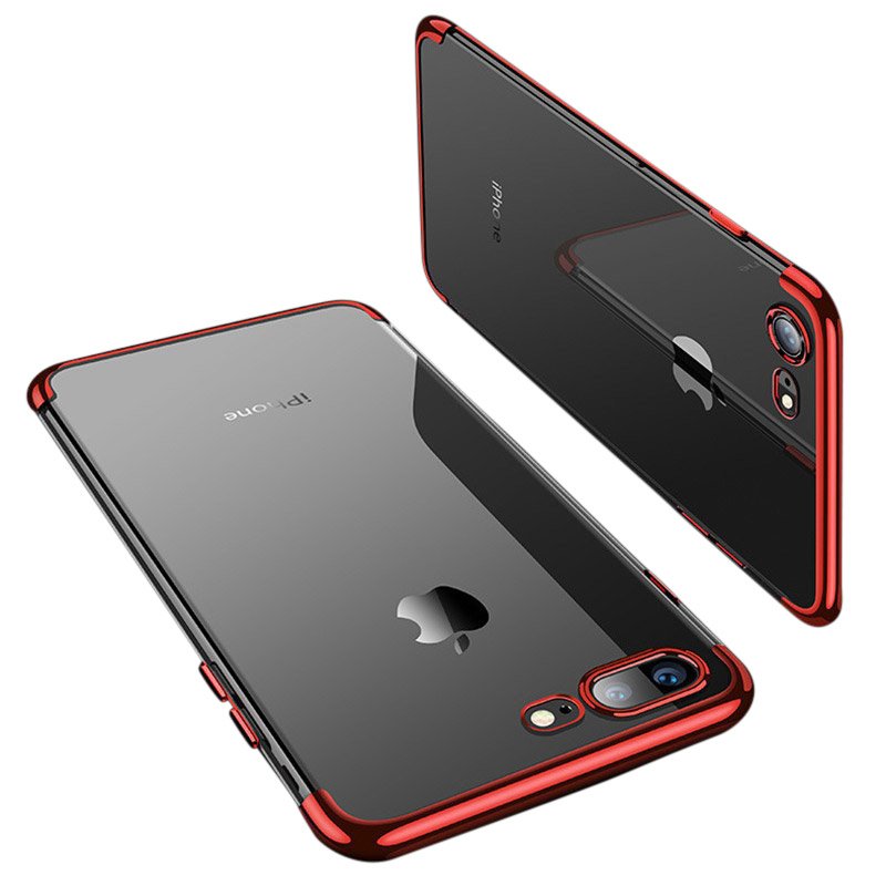 Capa transparente de gel TPU com estrutura de galvanoplastia para iPhone 8 Plus - iPhone 7 Plus vermelho